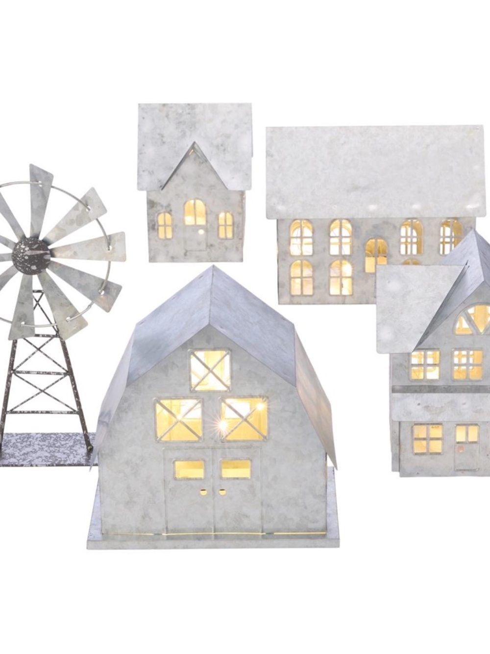 NWT Lighted 5 Piece Metal Farmhouse Village